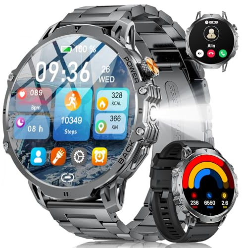 2026 Montre Connectée Homme 1000 mAh/1.85'' Grand HD Display,Étanche IP68 Smartwatch avec LED Lampe,130+ Modes Sport,Montre Fitness avec Moniteur de Fréquence Cardiaque/SpO2/Sommeil pour Android iOS