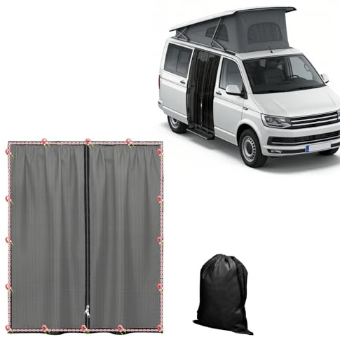 Gotrain Mosquito Net Car Side Door Compatible with VW T5 T6, Sliding Door Magnetic/Zips Fly Screen Insect Protection Sun Protection Divider Curtain for Outdoor Camping Travel (A)