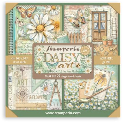 Stamperia - Scrapbook Paper Pad per scrapbooking, album, card, Bullet Journals and More, Acid Free, Single Face, Perfect for Hobbies, Crafts and Gifting (Daisy Art) (20,3 x 20,3 cm)