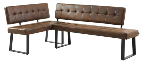 B&D home Eckbank AKA – Esszimmerbank mit Lehne, beidseitig montierbar (Links/rechts), Kaltschaum-Polsterung, platzsparend, für Esszimmer, Küche & Flur, ca. 216 x 120 cm, Wildlederoptik in Braun