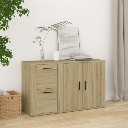 Mokuyary Credenza Sonoma in rovere 100 x 33 x 59,5 cm in legno di ingegneria, credenza con vano armadio, armadio laterale da cucina per soggiorno, camera da letto