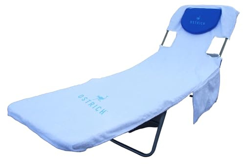 Ostrich Custom Fitted Towel for Chaise Lounge, Outdoor Beach Chair Cover with Storage Pockets, White - Towel Only - Chair Not Included