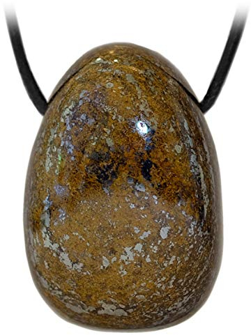 Kaltner Präsente Edelstein Halskette mit Anhänger/Bronzit/Lederband mit gebohrtem Trommelstein Tropfen Anhänger/Hochwertiger Edelsteinanhänger/Lederkette