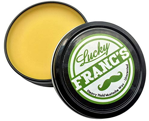 Lucky Franc's Unscented Mustache Wax for Men. Strong Frim Hold Stache Wax For Men's Grooming. All Natural Scent Free Formula With Beeswax And Coconut Oil. USA Made Mustache Styling Wax 2 Ounces