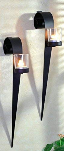 Gravidus dekoratives 2er Set Wandkerzenhalter Metall Schwarz Ideal für Wohn- Esszimmer Teelichter Inklusive Glashalter