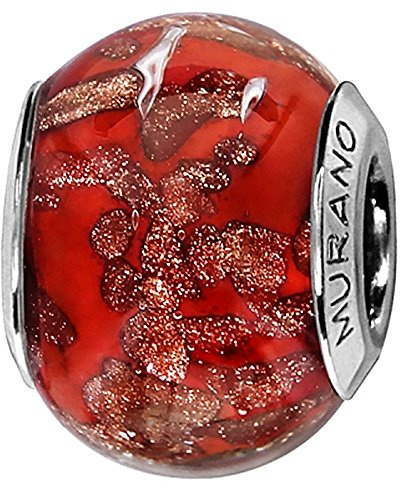 Thabora charms coulissant argent rhodié (Argent 925‰ + protection Rhodium) Murano rouge eclat + suédine (offerte) + Certificat d'Authenticité Argent 925‰