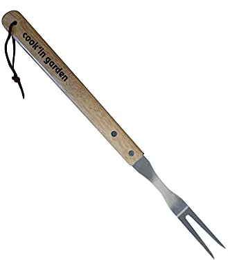 Cook'in Garden Forchetta Essentiel in Acciaio Inox, Modello AC503, in Legno FSC 100%, Utilizzabile su Piastra e Barbecue, Dimensioni 10 x 45 x 2 cm
