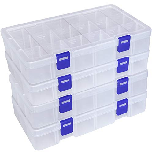 Qualsen Ajustable Caja de Almacenamiento de plástico Joyería Organizador Contenedor de Herramientas (Transparente x 4 (18 cuadrícula))