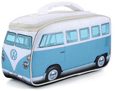 BRISA VW Collection - T1 Bulli Bus Kulturbeutel Brotzeittasche | Volkswagen Kosmetiktasche Kulturtasche Waschbeutel, Fanartikel Retro Urlaub, Strapazierfähiges 600D-Polyester, Blau