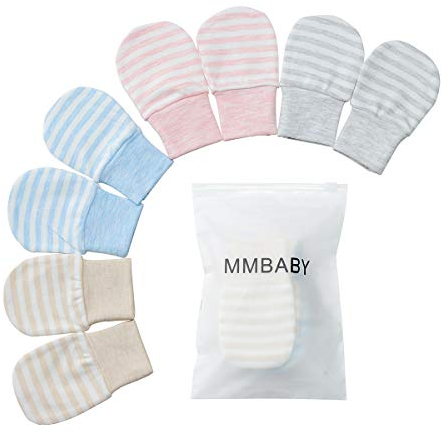 4 Paare Neugeborenen Handschuhe,Babyhandschuhe aus Baumwolle als Neugeborenen Handschuhe, No Scratch Fäustlinge Handschuhe Babyhandschuhe Keine (0-6 Monate, 4 Packstreifen)