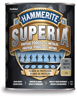 Hammerite Superia Esmalte antioxidante al agua, Mate, Color Gris, 750 ml