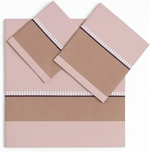 Corredocasa Completo Lenzuola Matrimoniale in Cotone 100% con Elegante Balza Applicata in Puro Lino – Set Lenzuola Tinta Unita, qualità Artigianale – Misura 270x300 (Rosa)