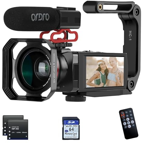 4K Video Camera Camcorder 1080P 60FPS Digital Camera Recorder IR Night Vision WiFi Camcorders for YouTube 3.5'' IPS Touchscreen Vlog Camera with Microphone Wide Angle Lens 64G Card and 2 Batteries