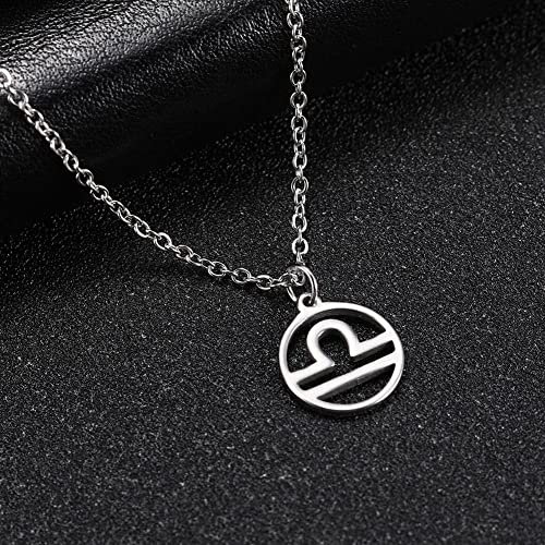 Sternzeichen Anhänger Silber,Astrologie Halskette Sternzeichen Halskette Waage Silber Hohl Sternzeichen Anhänger Männer Frauen Runde Anhänger Halskette Weihnachten Frauen Geschenke
