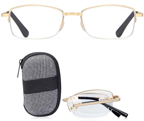 SaNgaiMEi Faltbare Lesebrille für Damen Herren anti Blaulicht Lesebrille mit 304 Edelstahl Federscharnier Computerbrille und Hartschalen Etui