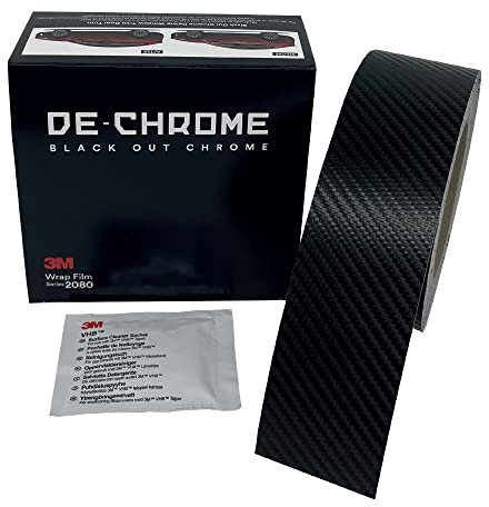 SIR Visual DE-Chrome | 3M Wrap Film Serie 2080-CFS12 (20m x 50mm, Schwarze Kohlefaser), Autofolie für das Wrapping und zur Entfernung von Chromteilen an Autos, Motorrädern und Booten, Chrome Delete