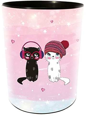 goldbuch 82 299 - Cestino per la spazzatura Music for Cats, cestino per la spazzatura con diametro di 25 cm e altezza di 30 cm, contenitore di 12 litri di capacità, motivo: gatti, colore: Rosa
