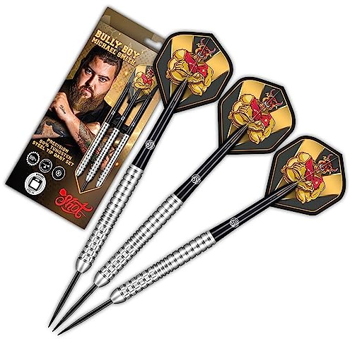 Shot! Steel Darts | Michael Smith | Bully Boy | Precision | 80% Tungsten Steeltip Darts | Steeldart | Hochwertige Tungsten Dartpfeile Set mit Schäften und Flights | Made in Neuseeland | 22 Gramm