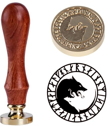 Vegvisir Viking Wolf Sealing Wachs Briefmarken Kupferdichtungen mit Holzgriff Wölfe Wachs-Stempel 0.98in / 2.5cm Personalisierte Hochzeitseinladung Dichtungsstempel