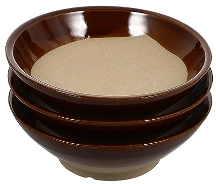 HEMOTON 3 Piezas Tazón De Vino Mini Ensaladera Huevera Al Vapor Dessert Bowl Tazones De Ramen Japoneses Platos De Ceramica Tazones De Porcelana Marrón Fideos De Soba Cerámica Loza De Barro