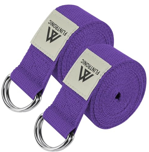 Flintronic Cinghia Yoga In Cotone, 2PCS Cinghie da Yoga 1.85M, Stretching Cintura Yoga, Yoga Strap Regolabile con Fibbia in Metallo, Cinghia per Pilates, Danza, Allenamento, Ginnastica