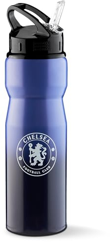 Chelsea FC Gourde Sport, Gourde 750 ml en Aluminium Bouchon Sport avec Paille, Accessoire Officiel