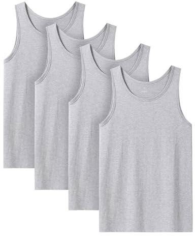 LAPASA Herrar 4-pack Linne Bomull Klassisk Tanktop Andningsaktive Rundhals Gym Undertröja Muskellinne M36, Grå*4, 3XL