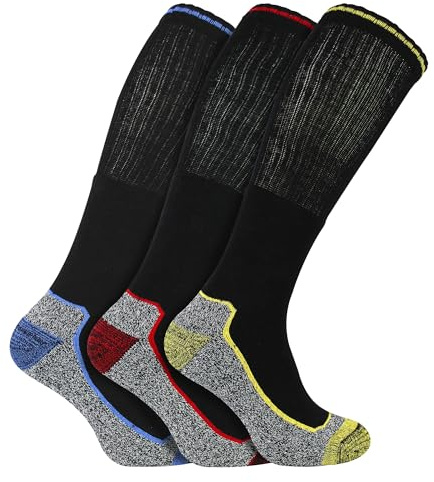 Sock Snob Mens Knee High Socks for Steel Toe Boots Anti Sweat Breathable Heavy Duty Bamboo Work Socks (6-11, 3 Pack)