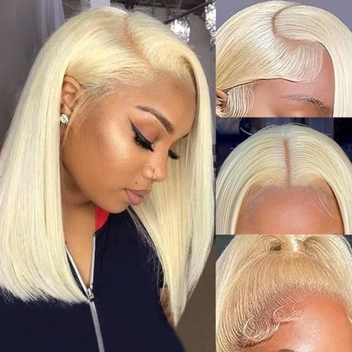 HUIWANYAN 613 Echthaar-Perücke mit Spitze vorne: Blonde Echthaar-Perücke aus unverarbeitetem brasilianischem Echthaar, klebefreie Perücke, weich und rein