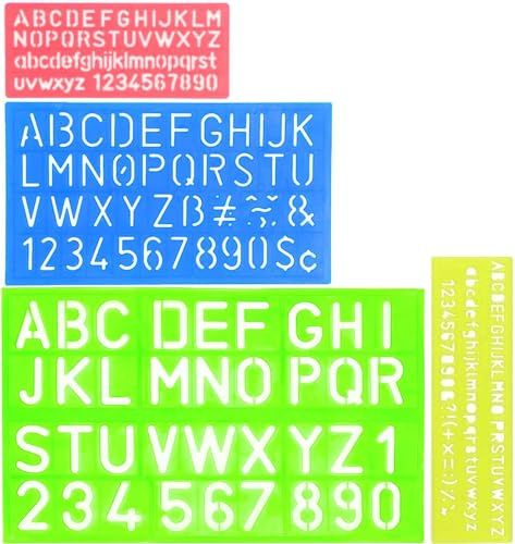 ZOPPER 4 Pcs Alphabet Stencil Set, Letter & Number Templates with Symbols, Plastic Drawing Stencils Rulers, Assorted Sizes & Colours for Kids, Painting, Craft & DIY Art Projects