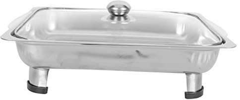 OUNONA Warming Tray Buffet Set Stainless Steel Buffet Server Glass Lid Rectangular Canteen Tray Smooth Surface Large Capacity and Anti-Displacement Feet