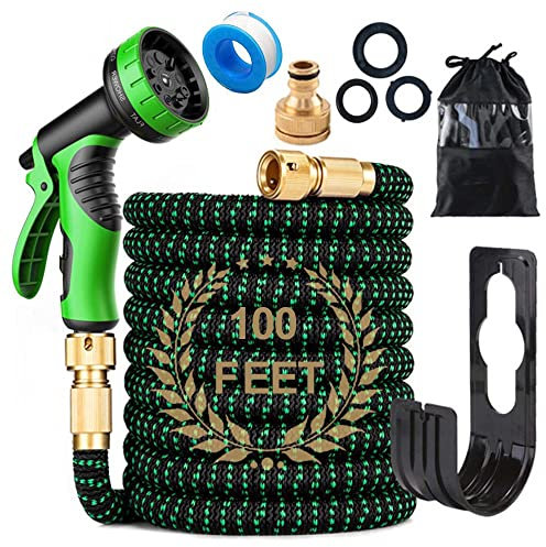 Gartenschlauch 30-60m dehnbarer Wasserschlauch Flexibe Schlauch, mit 10 Modi Wassersprühpistole und 3-lagigem Latexkern für Gartenbewässerung Autowäsche (30m/100FT)