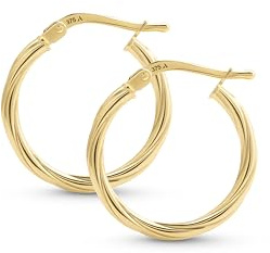 Amberta Italian 9ct Gold Twisted Hoop Earrings for Women: Twisted Gold Hoop Earrings 2 mm
