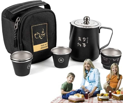 Juego de y tazas, juego de tazas de té con | Teteras de acero inoxidable resistentes al calor con 4 tazas de té | Suministros de té portátiles, colador de té incluido
