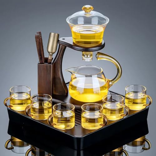 YoeEoay - Semi Automatic Tea Set, Lazy KungFu Glasteeservice, Tee Set Japanisch/Chinese, Teekanne Mit Magnet, Erwachsene Asiatisches Teeservice, Geschenk Zuhause Outdoor Für Teeliebhaber/Männer/Frauen