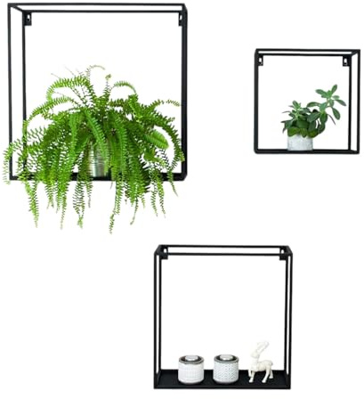 Kapaga - Set 3x Blumenregal - Pflanzenregal aus Metall - Blumenständer - Pflanzenständer - Blumenbank - Standregal für Innen - Wandregal - Blumenregal hängend - Schwarz Blumentopfhalter
