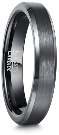083BASE Unisex Wolfram Ring Schwarz/Silberblau, 4mm/6mm/8mm Breite, Gebürstetes Metall-Design, Schräge Kanten, Damen/Herren Schmuck in Verschiedenen Größen