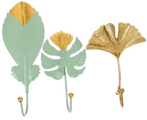 KITANDOVE 3stücke Wandhaken Ginkgo-blattform Boho-stil Ohne Bohren Dekorative Kleiderhaken Für Schlüssel Hüte Und Handtücher Langlebig Aus Robustem Für Türorganisation