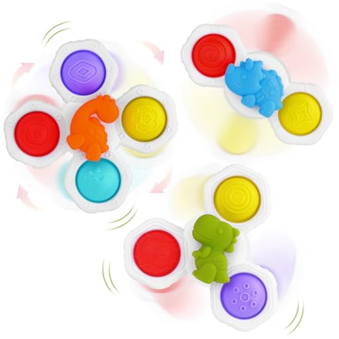 Saugnapf-Spinner-Spielzeug, Baby-Badespielzeug mit Saugnapf, Silikon-Flip-Board, Baby-sensorisches Spinner-Spielzeug, lindert Angstzustände, Reisespielzeug, für Kleinkinder, Jungen, Mädchen, 3Stück