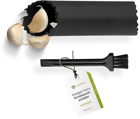 Gadget-Hero - Pelador de ajos de silicona, apto para lavavajillas, resistente y fácil de limpiar, eficiente pelador de ajos para un rápido procesamiento de ajo (pelador negro)