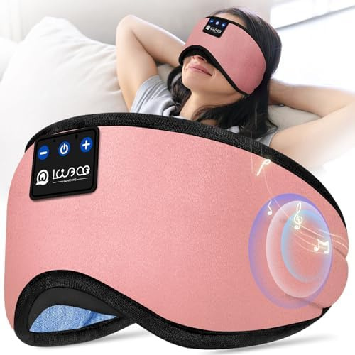 LOVE EYE Masque de Sommeil Bluetooth avec Écouteurs Sans Fil, Bandeau Audio 100% Occultant, Ultra Doux et Respirant, Confort pour Voyage, Yoga et Méditation, Rose