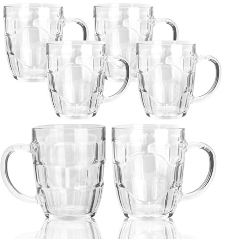 Aramanara 6 boccali da birra in vetro da 500 ml, con manico, bicchieri da birra per congelatore, bicchieri trasparenti per birre, succhi di frutta, bevande, tè, bar, casa