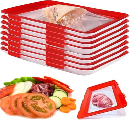 Habwah Vacuum Fresh Food Storage Container with Elastic Lid, Pack of 8, Stackable Preservation Trays for Cold Meats