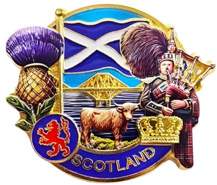 Magnete scozzese – Calamita souvenir – Calamita Edimburgo, regalo in metallo color oro