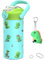 MYFOREST 400 ml borraccia termica per bambini, acciaio chirurgico, motivo originale ad alta risoluzione, lavabile in lavastoviglie, targhetta identificativa, moschettoni (Azzurro. Dinosauri verdi)