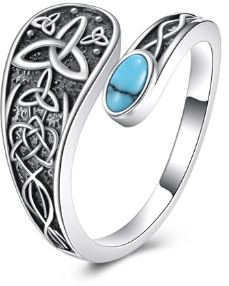 POPLYKE 925 Sterling Silver Spoon Ring Vintage Thumb Rings Boho Adjustable Open Ring Turquoise Jewellery Gifts for Women