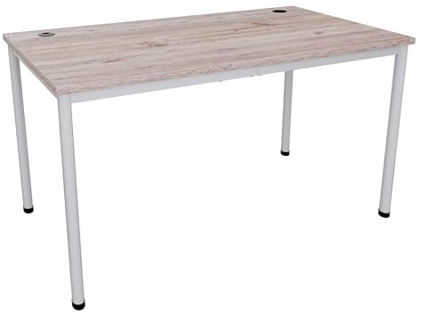 Eigentlich Schreibtisch mit Kabeldurchlass optional, Bürotisch Gestell lichtgrau, Konferenztisch eigene Fertigung, Besprechungstisch (Kabeldurchlass Eiche modern / Ø60mm schwarz, 140x80 cm)