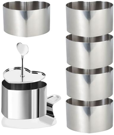 Juego de 6 anillos de acero inoxidable para mousses, pasteles, pasteles, hornear con elevador y manipulación, prácticos moldes de postre