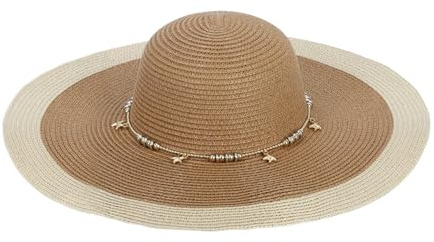 LY4U Sombrero de Paja para Mujer con Correa para la Barbilla, Sombreros de Verano Plegables de ala Ancha UPF50 Flexibles para Viajes y Vacaciones al Aire Libre