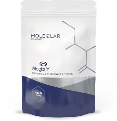 MoleQlar Magnesium L-Threonat Pulver 120 Gramm - Magtein Markenrohstoff - Zugelassen durch die EFSA - 150 mg Magnesium pro Portion - Vorratspack für 60 Tage